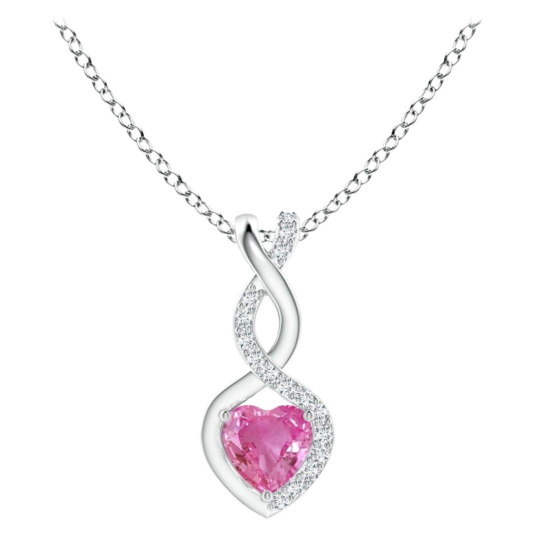 Ciondolo a cuore infinito con zaffiro rosa naturale da 0,25 carati e diamanti in platino in vendita