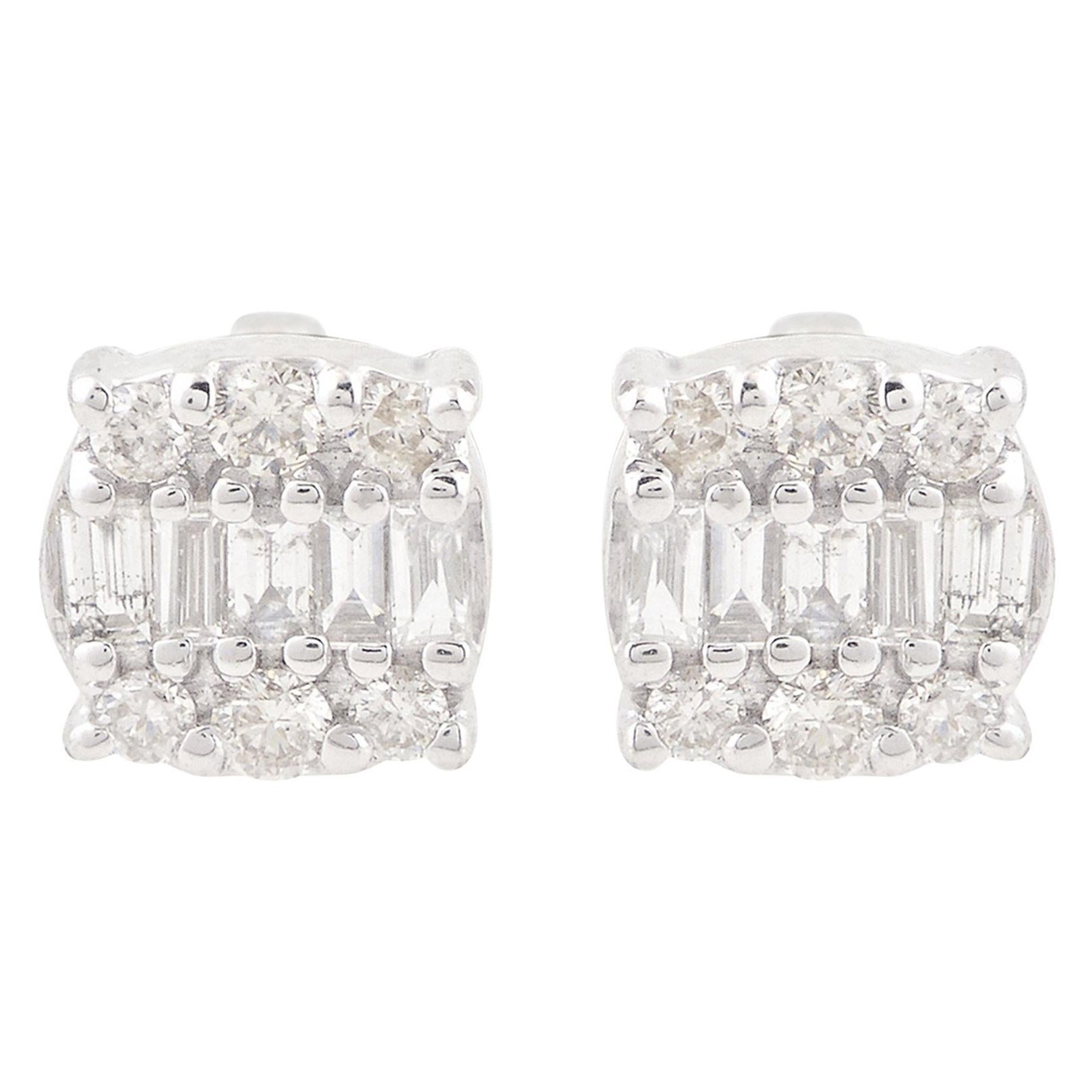 Natural 0.26 Carat SI Clarity Baguette Diamond Stud Earrings 10 Karat White Gold