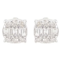 Natural 0.26 Carat SI Clarity Baguette Diamond Stud Earrings 10 Karat White Gold
