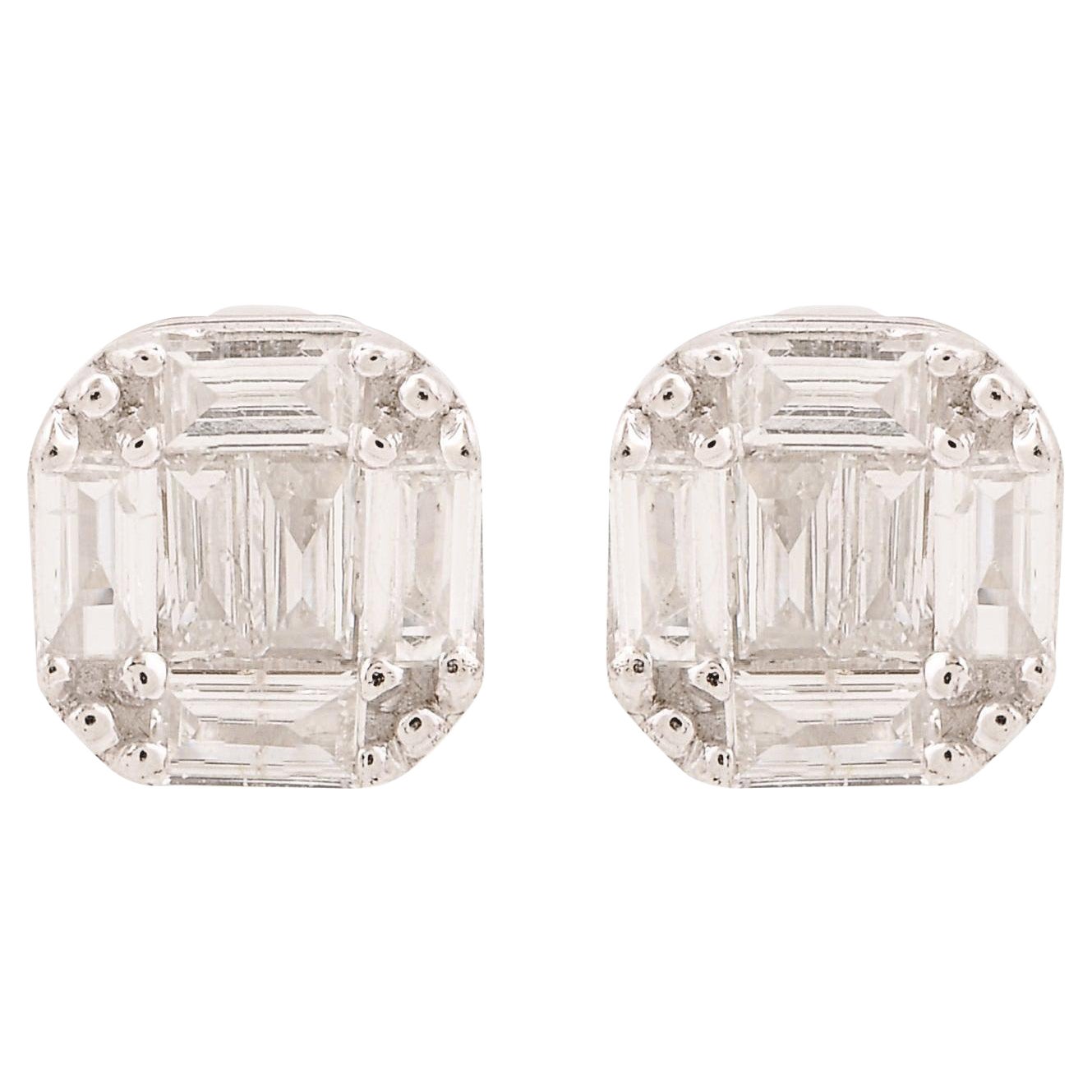 Natural 0.26 Carat SI/H Baguette Round Brilliant Cut Diamond Earrings White Gold For Sale