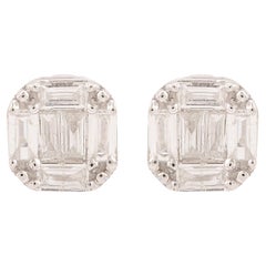 Boucles d'oreilles diamant naturel 0.26 Carat SI/H Baguette Round Brilliant Cut or blanc