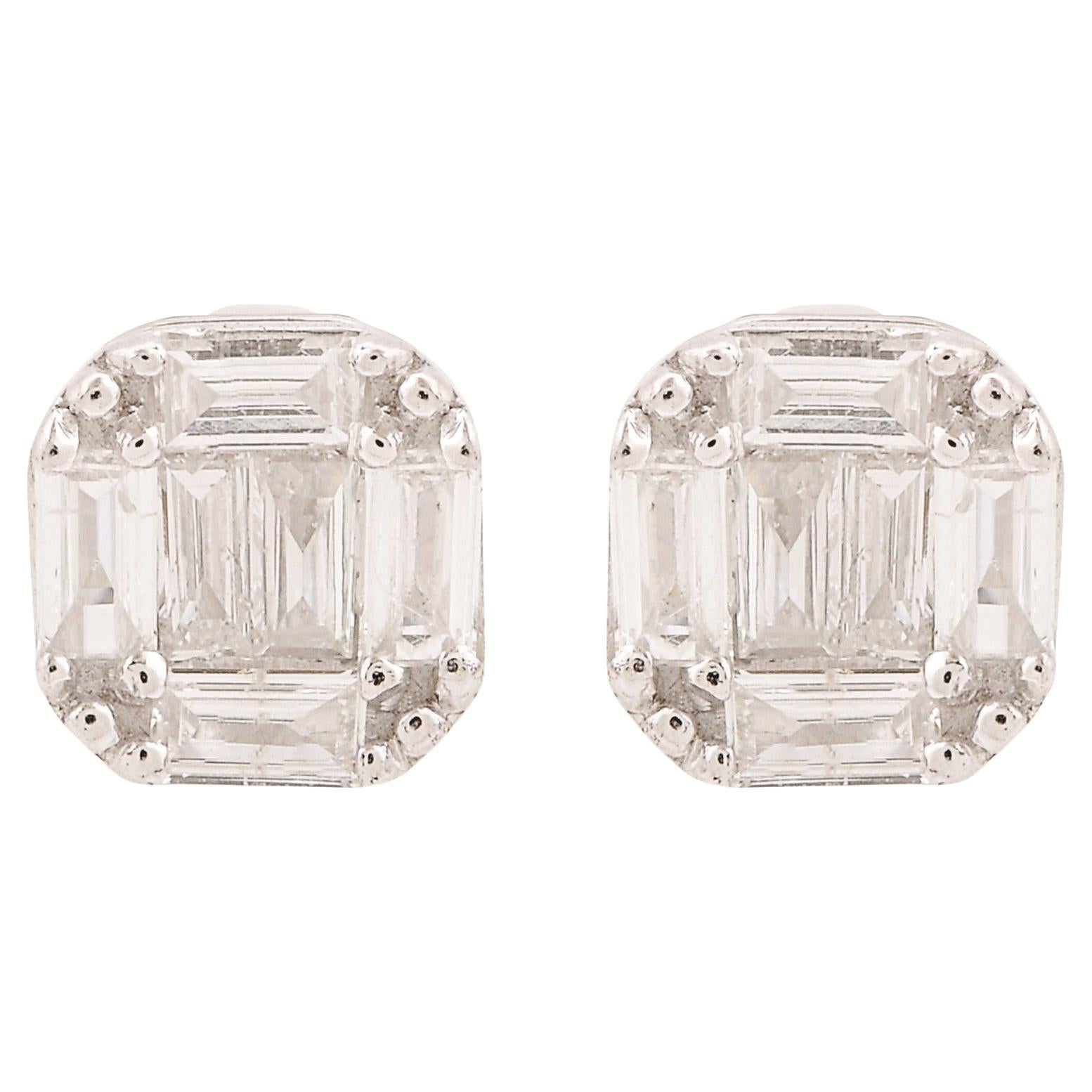 Natürliche 0,26 Karat SI/H Baguette-Diamant-Ohrringe aus Weißgold mit rundem Brillantschliff