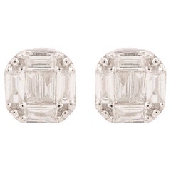 Natürliche 0,26 Karat SI/H Baguette-Diamant-Ohrringe aus Weißgold mit rundem Brillantschliff