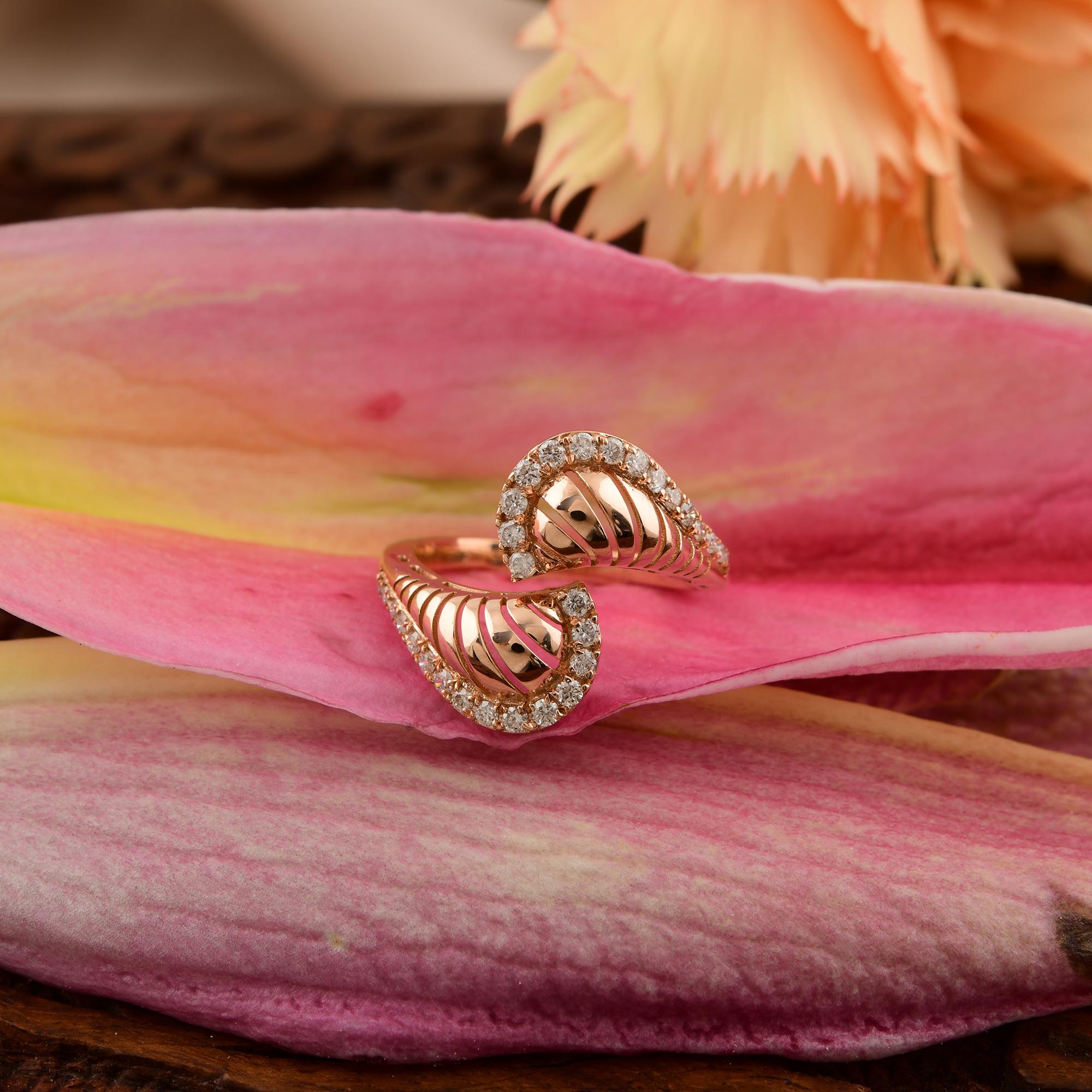 En venta: Anillo envolvente de diamantes naturales talla redonda SI/H de 0,27 quilates y oro rosa de 18 quilates  6