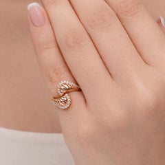 Natural 0.27ct SI/H Diamond Abstract Wing Bypass Ring 18 Karat Rose Gold