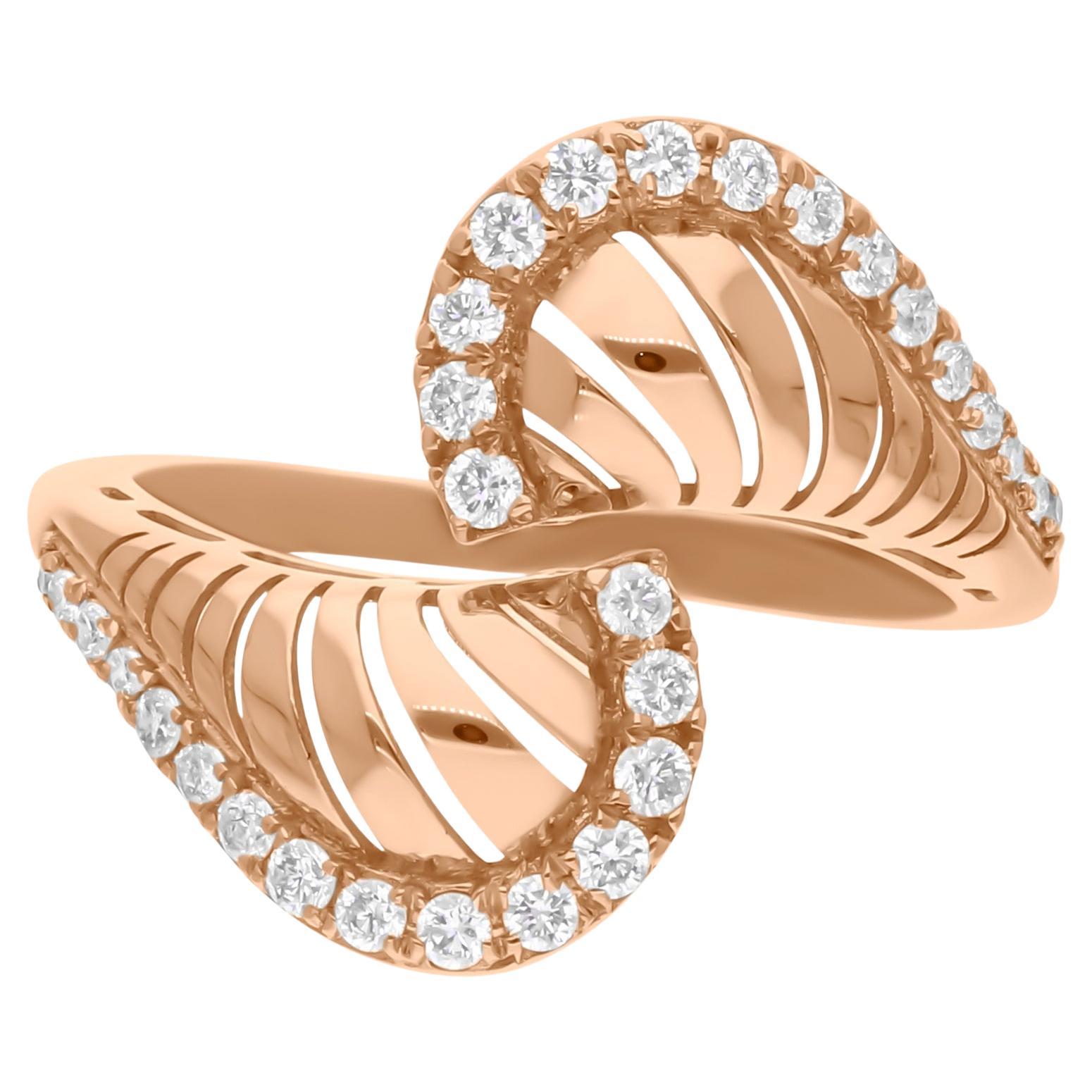Natural 0.27ct SI/H Diamond Abstract Wing Bypass Ring 18 Karat Rose Gold