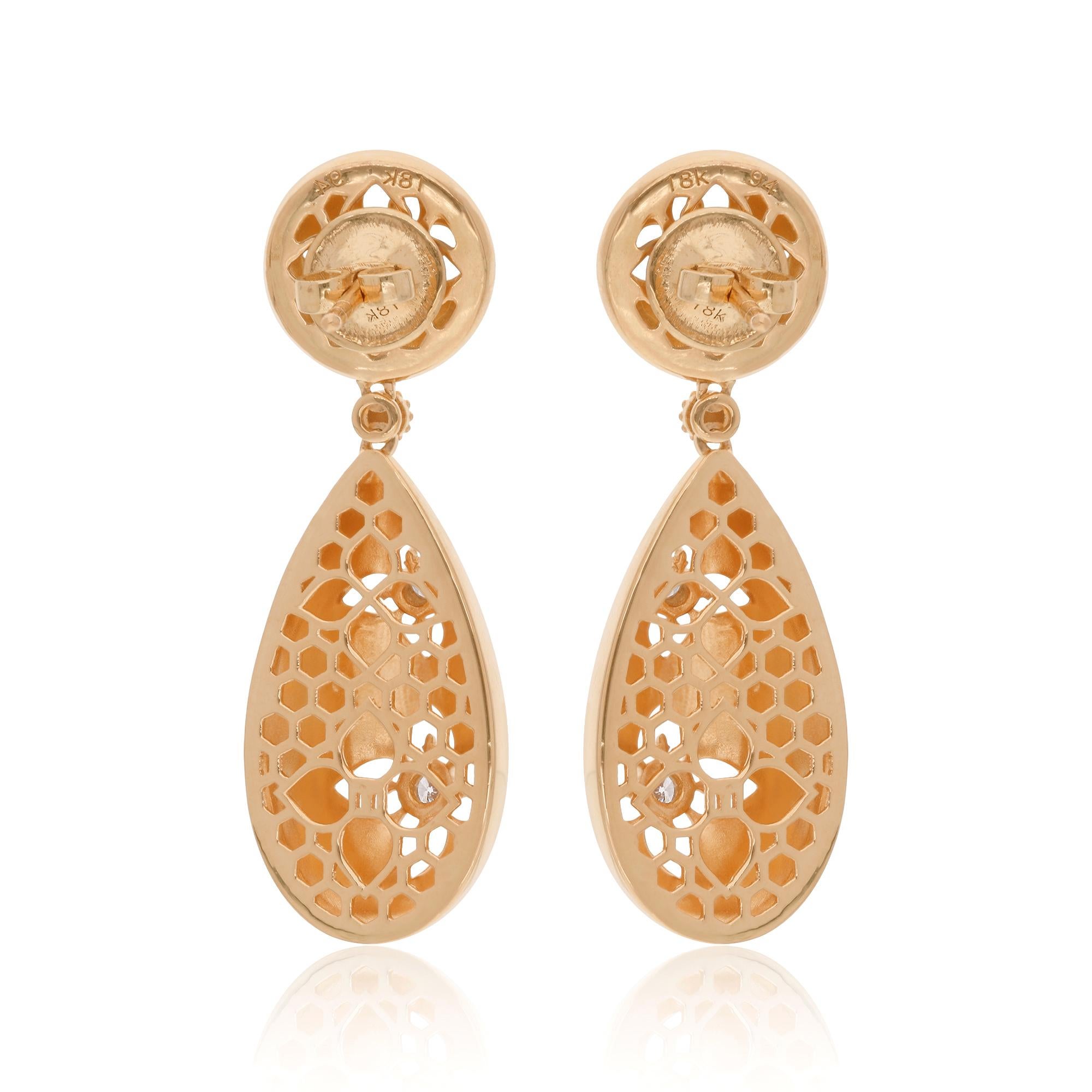 Women's Natural 0.28 Carat Diamond Flower Dangle Earrings 14 Karat Yellow Gold Jewelry For Sale