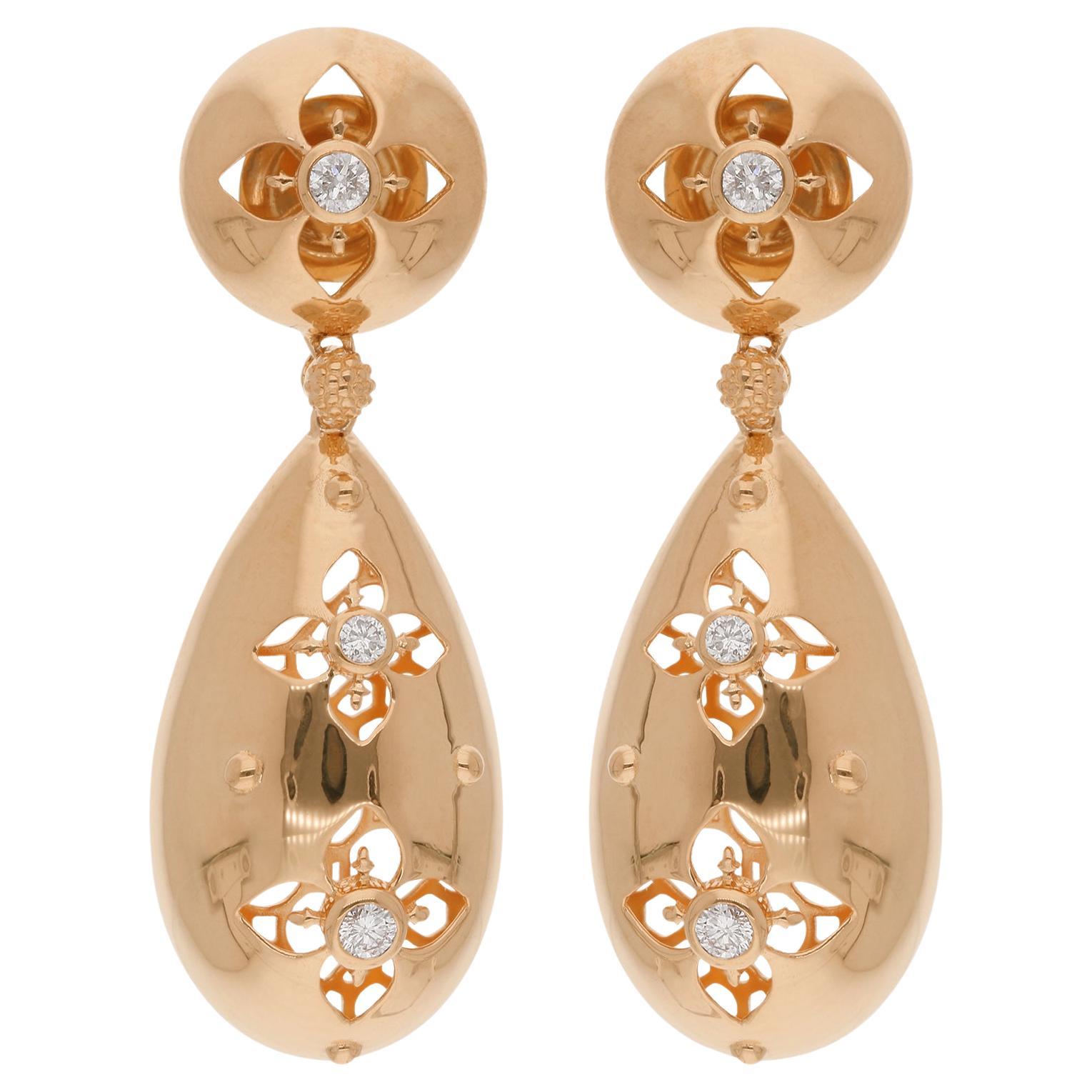 Natural 0.28 Carat Diamond Flower Dangle Earrings 14 Karat Yellow Gold Jewelry im Zustand „Neu“ im Angebot in Diera, Dubai