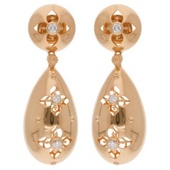 Natural 0.28 Carat Diamond Flower Dangle Earrings 18 Karat Yellow Gold Jewelry