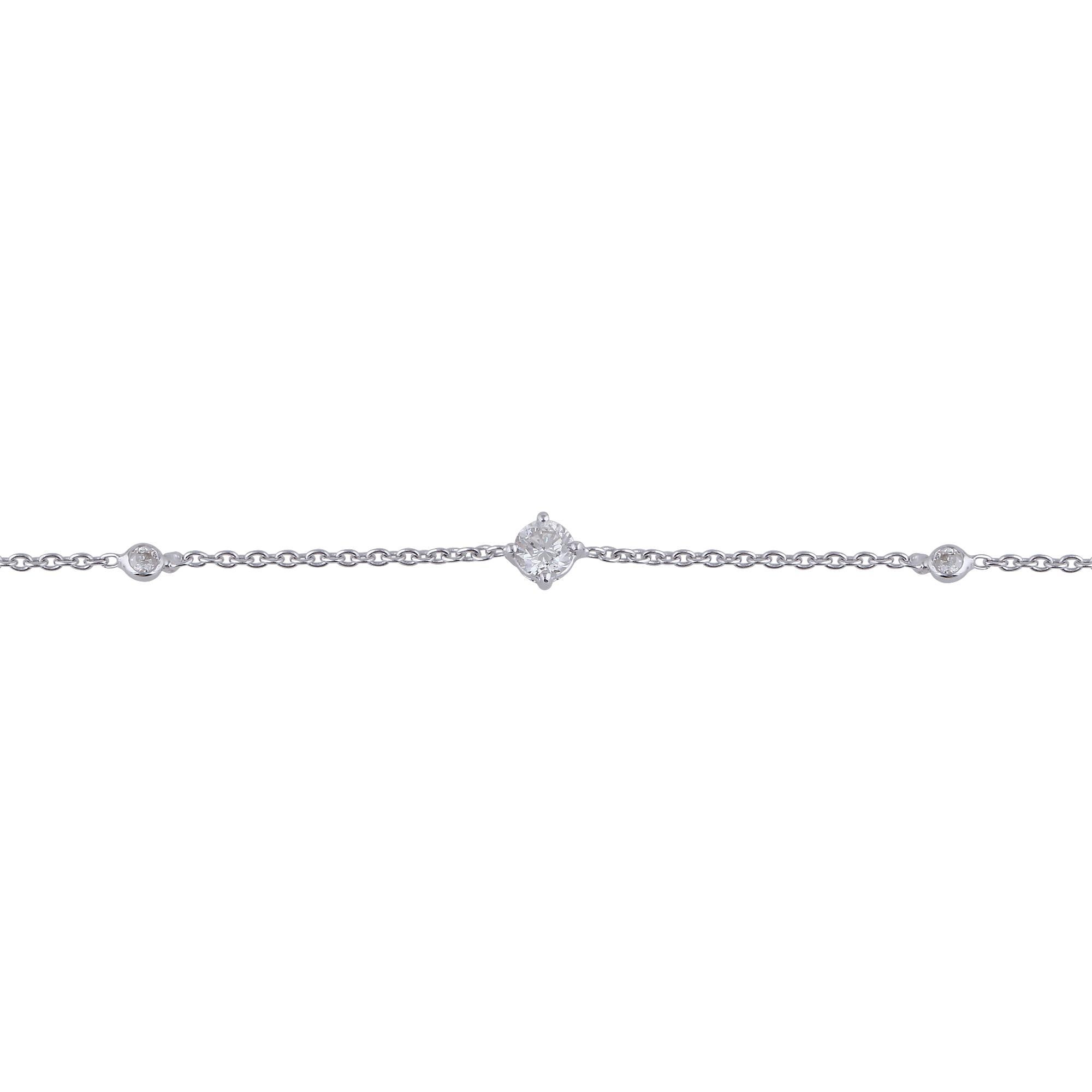 Item Code :- SEBR-4038
Gross Wt. :- 1.78 gm
18k Solid White Gold Wt. :- 1.72 gm
Natural Diamond Wt. :- 0.28 Ct. ( AVERAGE DIAMOND CLARITY SI1-SI2 & COLOR H-I )
Bracelet Size :- 7 Inches Long

✦ Sizing
.....................
We can adjust most items