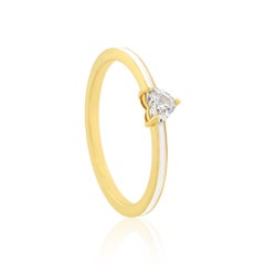 Natural 0.28 Ct SI/H Solitaire Heart Diamond White Enamel Ring 14k Yellow Gold