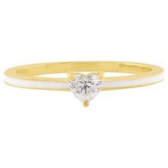 Natürlicher 0,28 Karat SI/H Solitär Herz Diamant Weiß Emaille Ring 14k Gelbgold