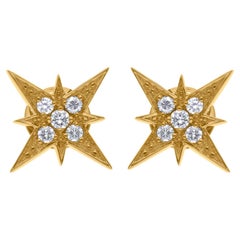 Natural 0.3 Carat SI Clarity HI Color Diamond Star Earrings 14 Karat Yellow Gold