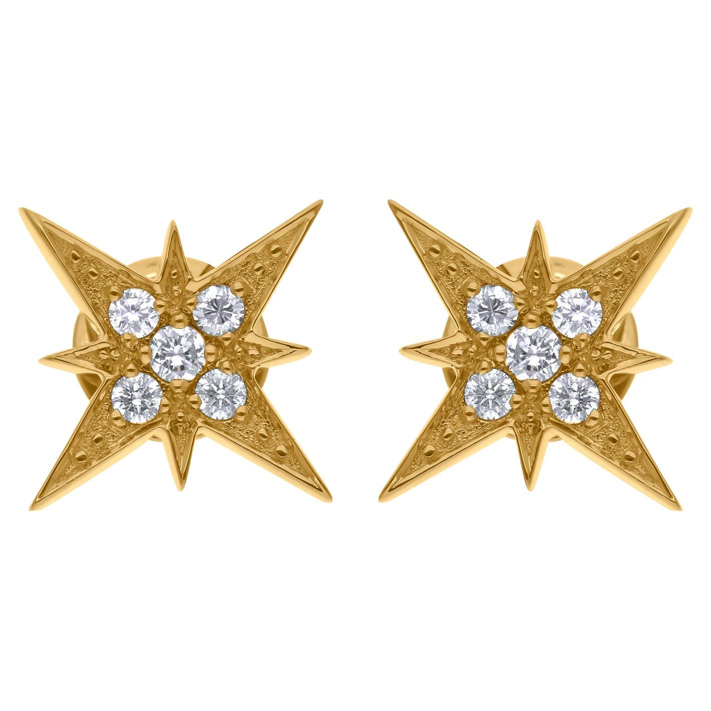 Natural 0.3 Carat SI Clarity HI Color Diamond Star Earrings 18 Karat Yellow Gold