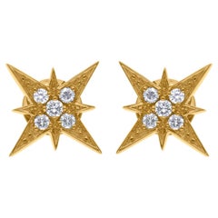 Natural 0.3 Carat SI Clarity HI Color Diamond Star Earrings 18 Karat Yellow Gold