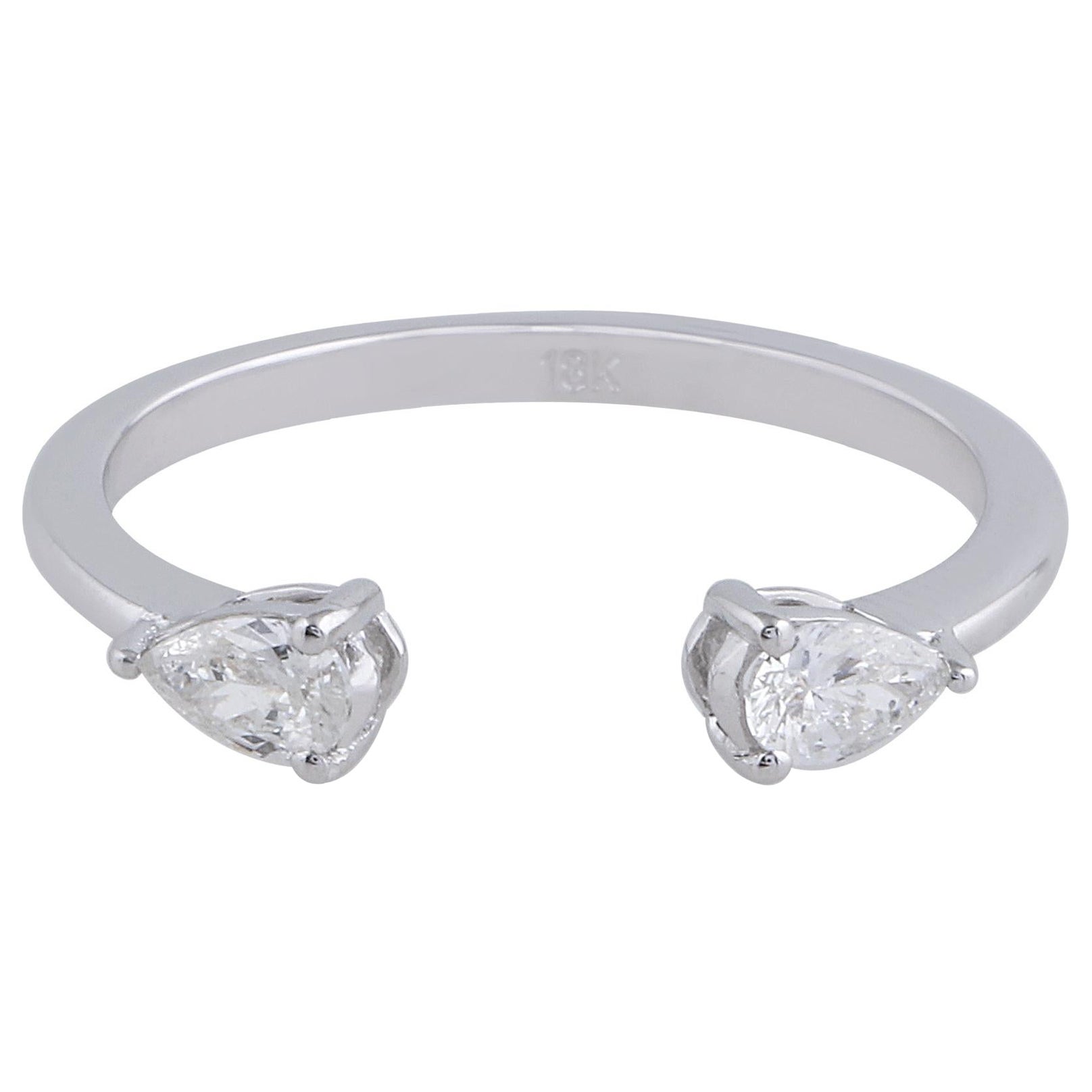 Natural 0.3 Carat SI Clarity HI Color Pear Diamond Cuff Ring 18 Karat White Gold