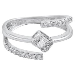 Natural 0.30 Carat Baguette Diamond Pave Spiral Ring 18 Karat White Gold Jewelry