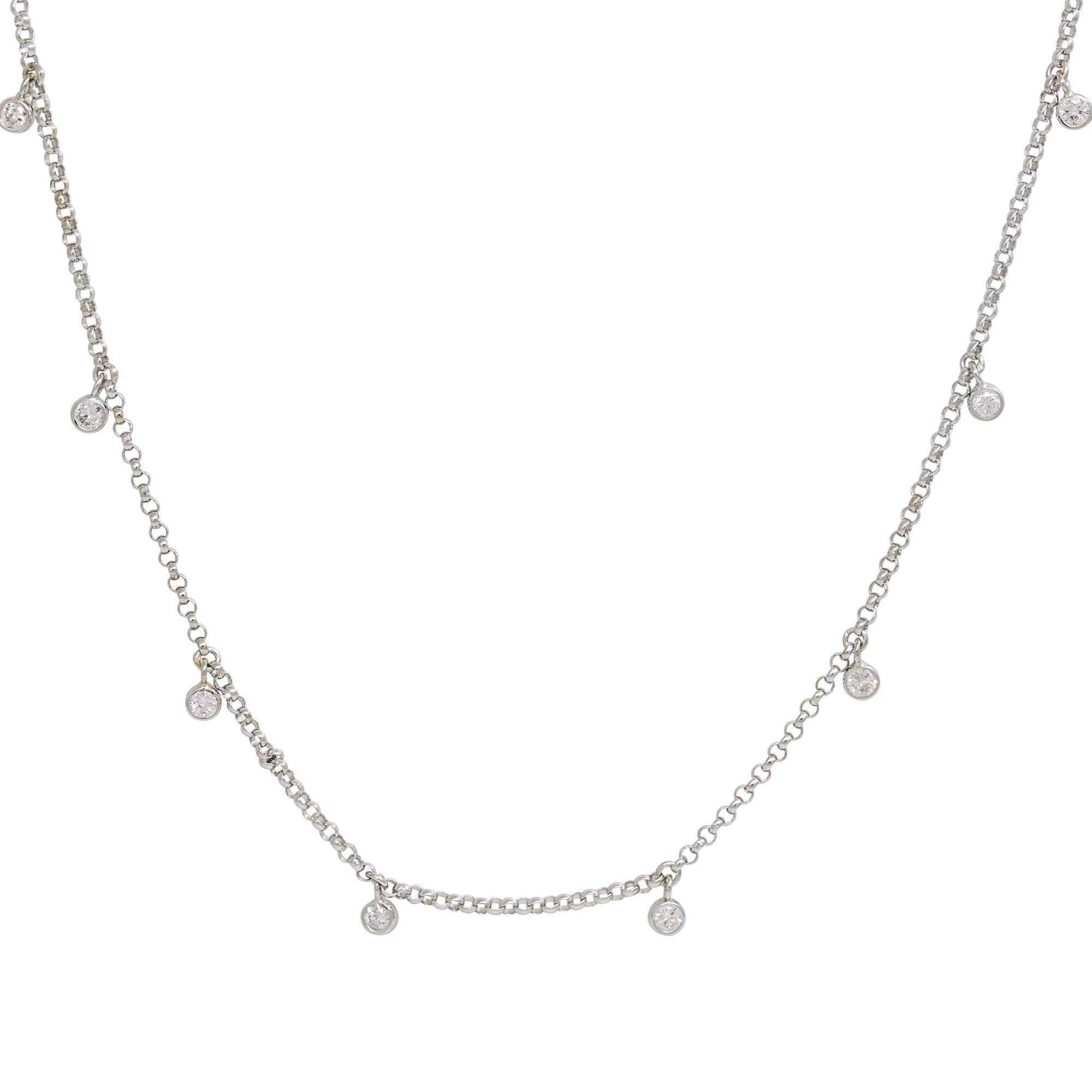 14k White Gold Natural 0.30 Carat Bezel Set Diamond Station Necklace

This is a classic 10 diamond station necklace. This necklace is made from 14-karat white gold and features 10, natural, round brilliant-cut diamonds, weighing approximately 0.30