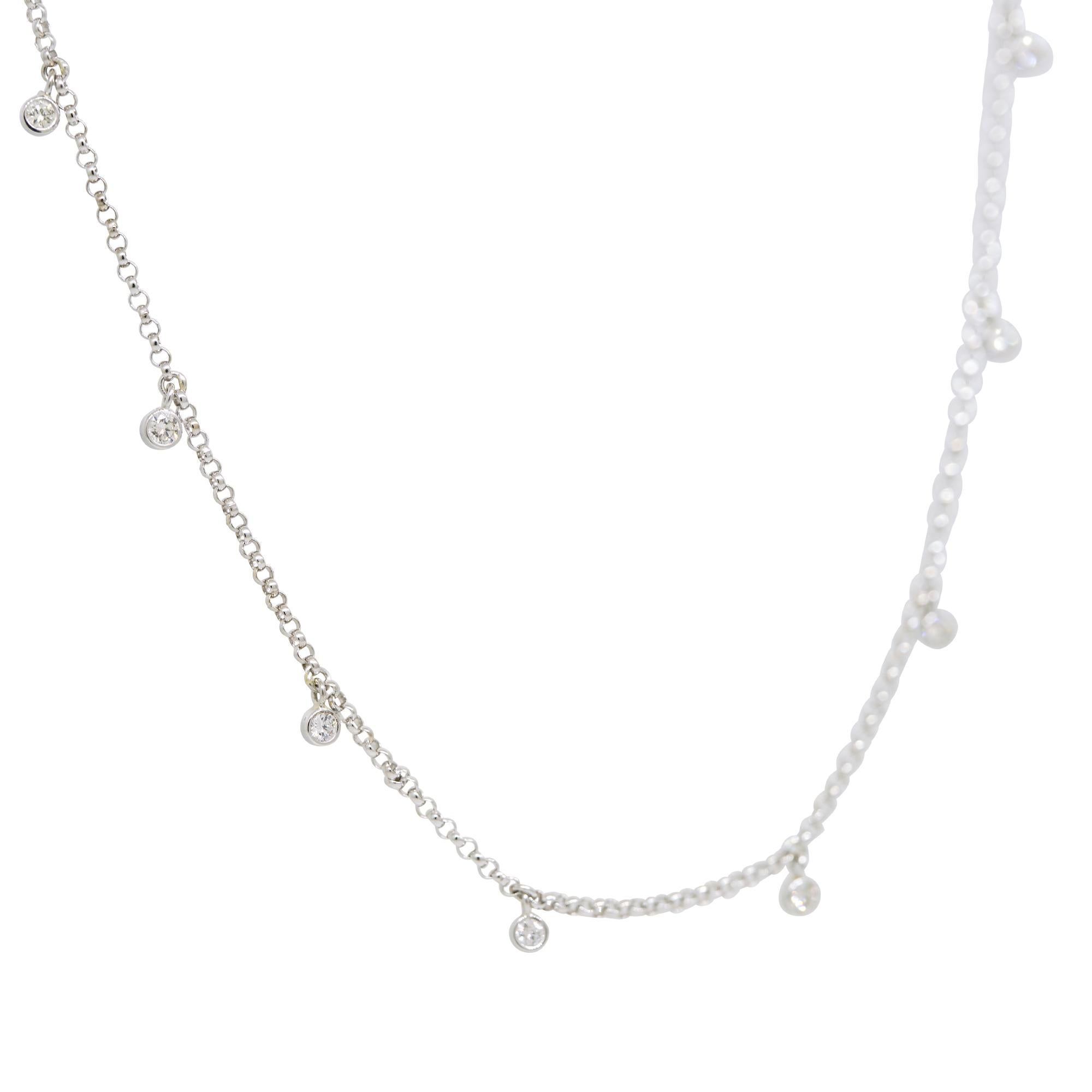 Round Cut Natural 0.30 Carat Bezel Set Diamond 14-Karat Station Necklace In Stock For Sale