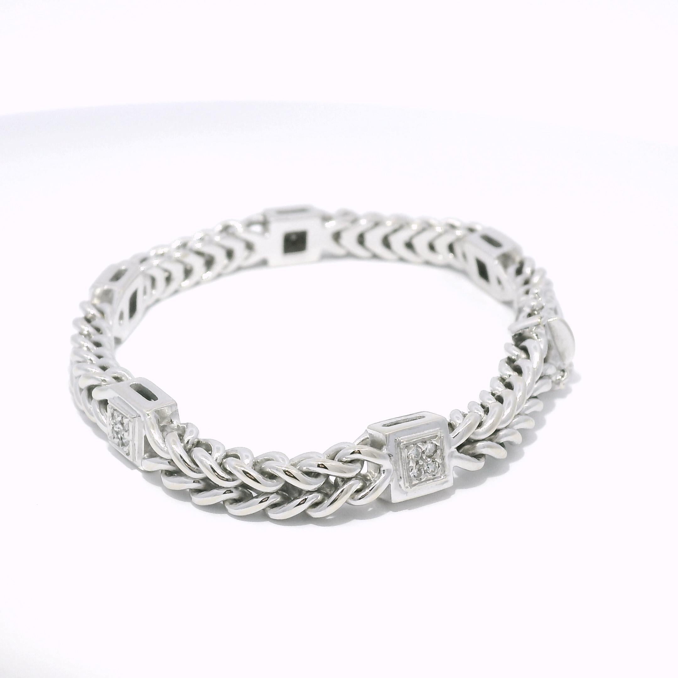 Women's Natural 0.30 Carat Diamond 5-Station 18-Karat Woven Link Bracelet In Stock For Sale