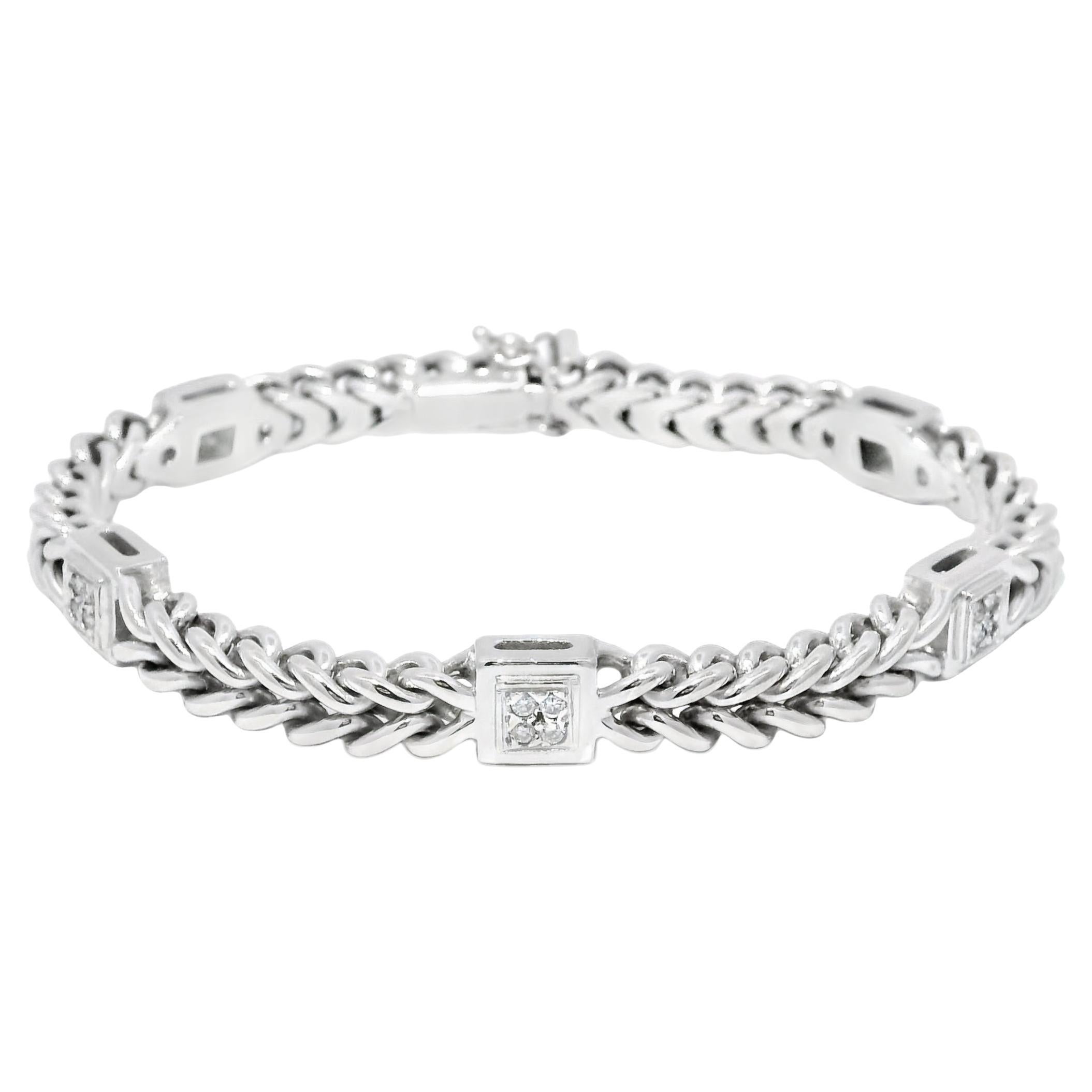 Natural 0.30 Carat Diamond 5-Station 18-Karat Woven Link Bracelet In Stock