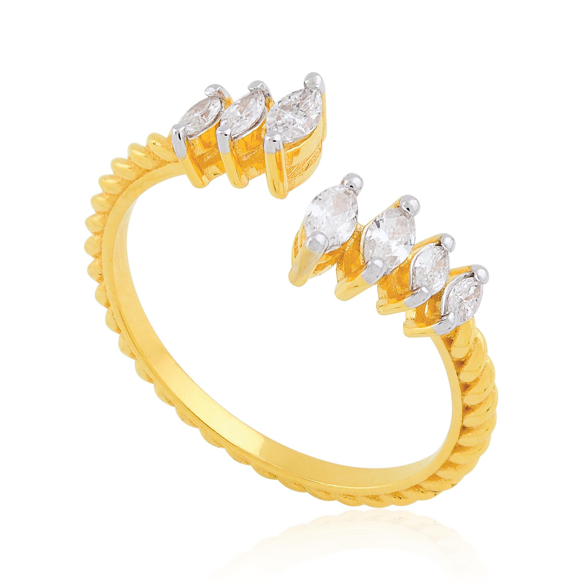 Modern Natural 0.30 Carat Marquise Diamond Cuff Ring 14 Karat Yellow Gold Fine Jewelry For Sale