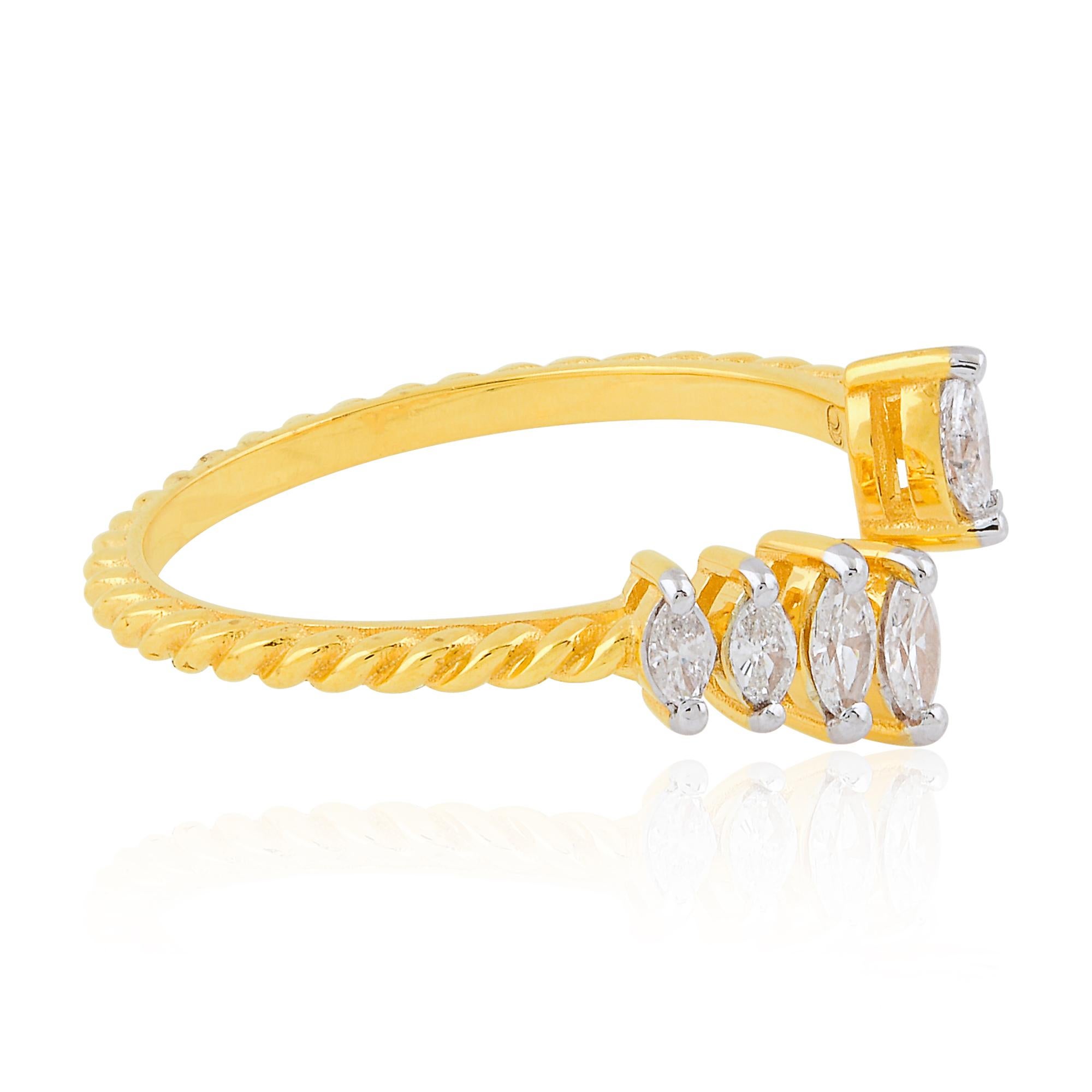 Women's Natural 0.30 Carat Marquise Diamond Cuff Ring 14 Karat Yellow Gold Fine Jewelry For Sale