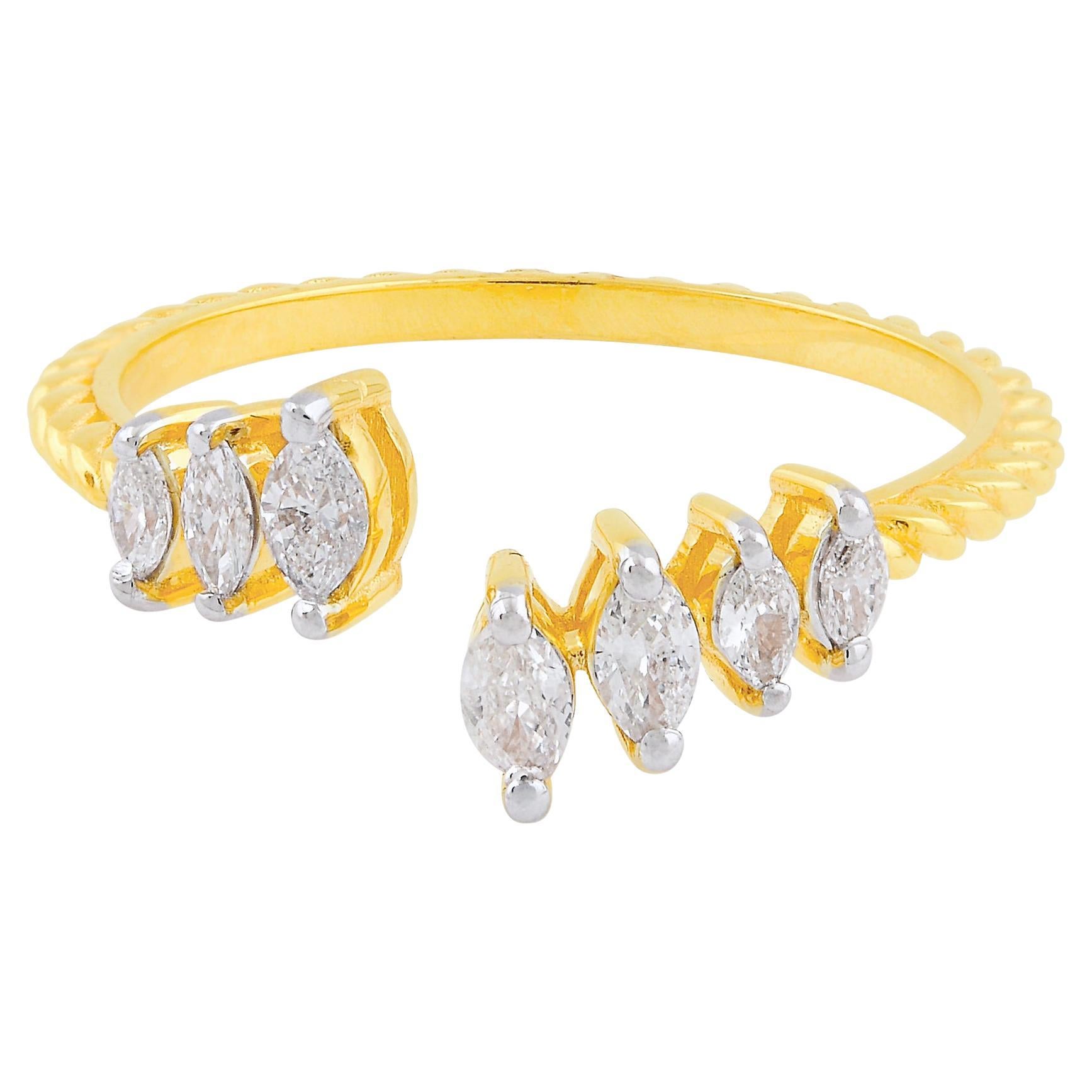 Natural 0.30 Carat Marquise Diamond Cuff Ring 14 Karat Yellow Gold Fine Jewelry