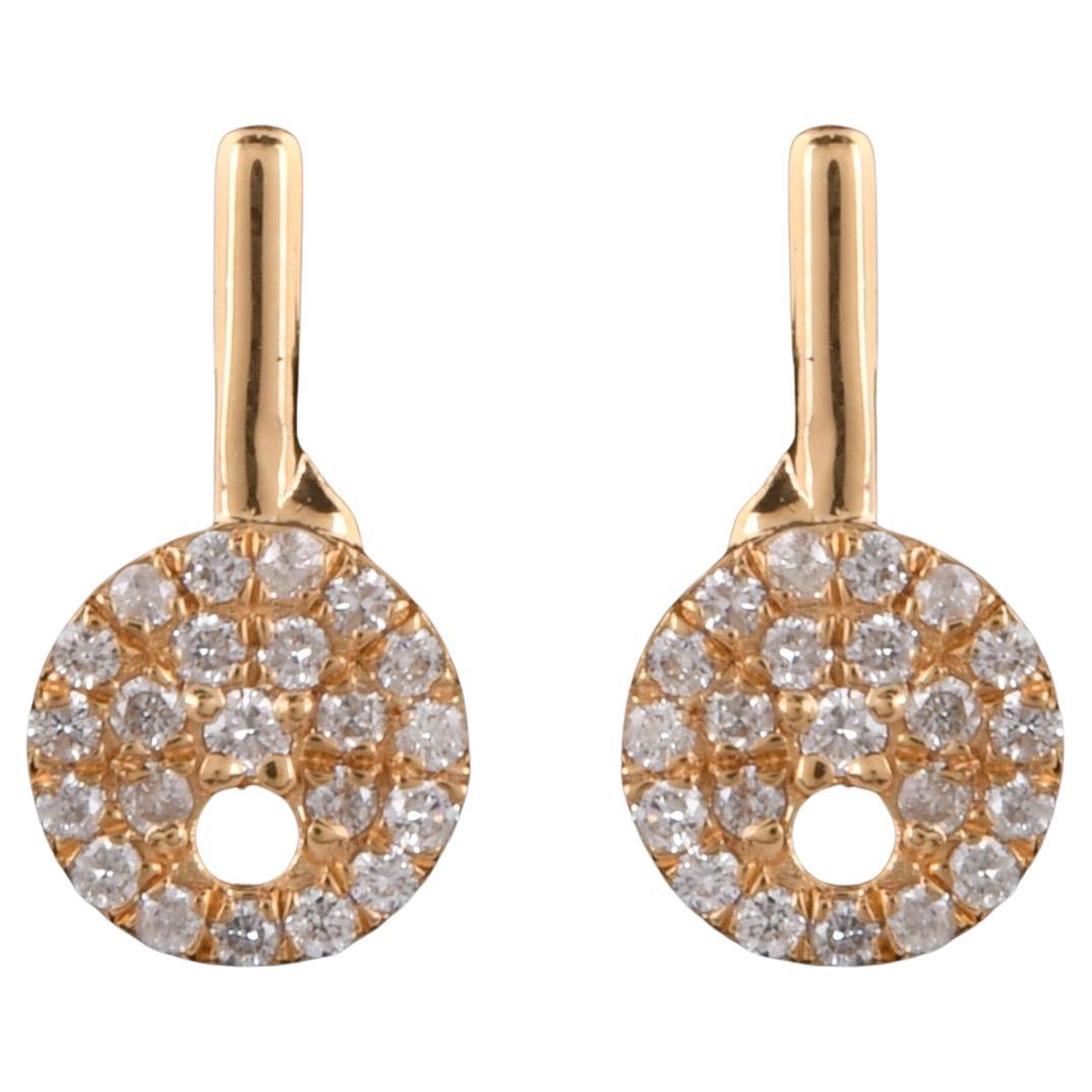 Natural 0.30 Carat Pave Diamond Key Stud Earrings 18 Karat Yellow Gold Jewelry