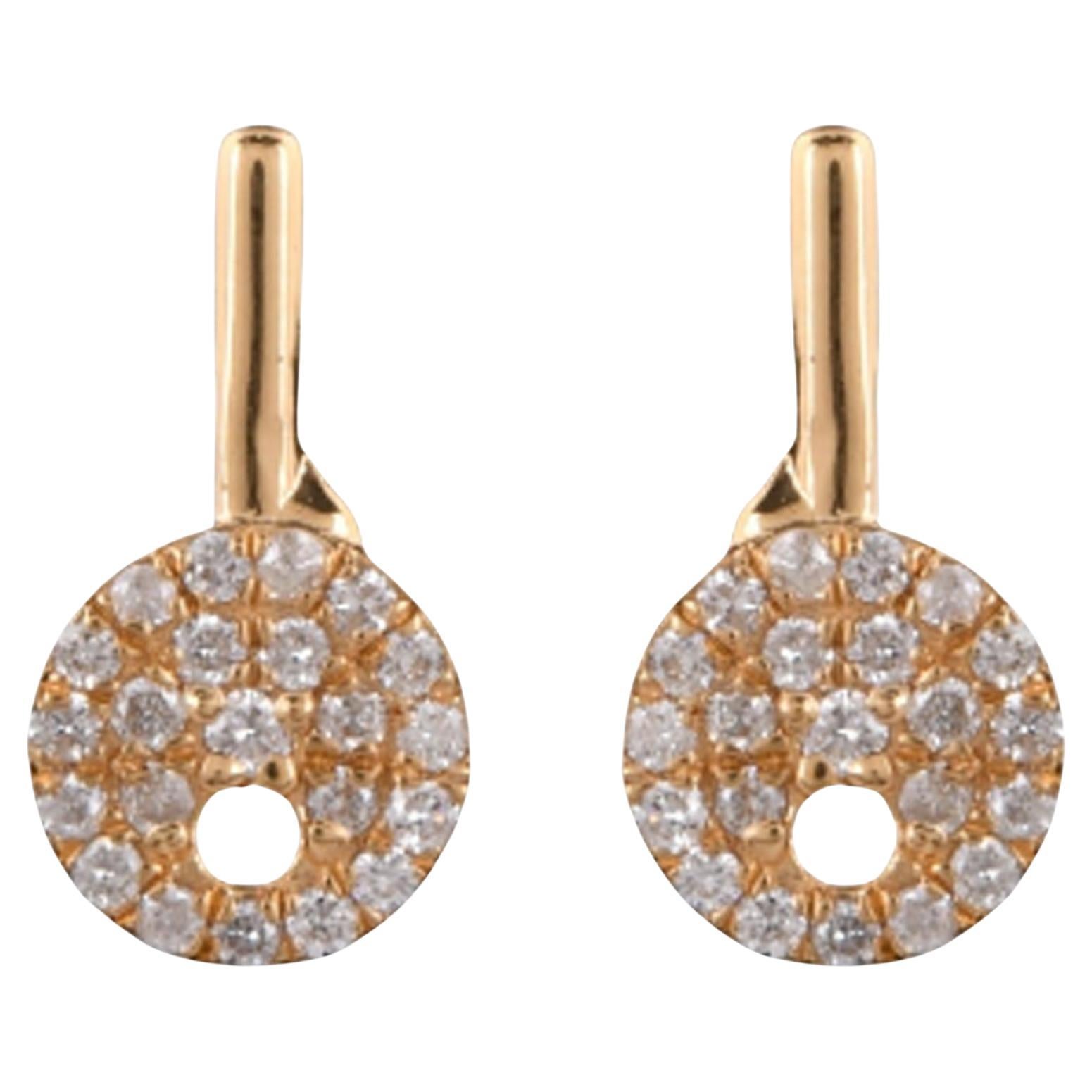 Natural 0.30 Carat Pave Diamond Key Stud Earrings 18 Karat Yellow Gold Jewelry