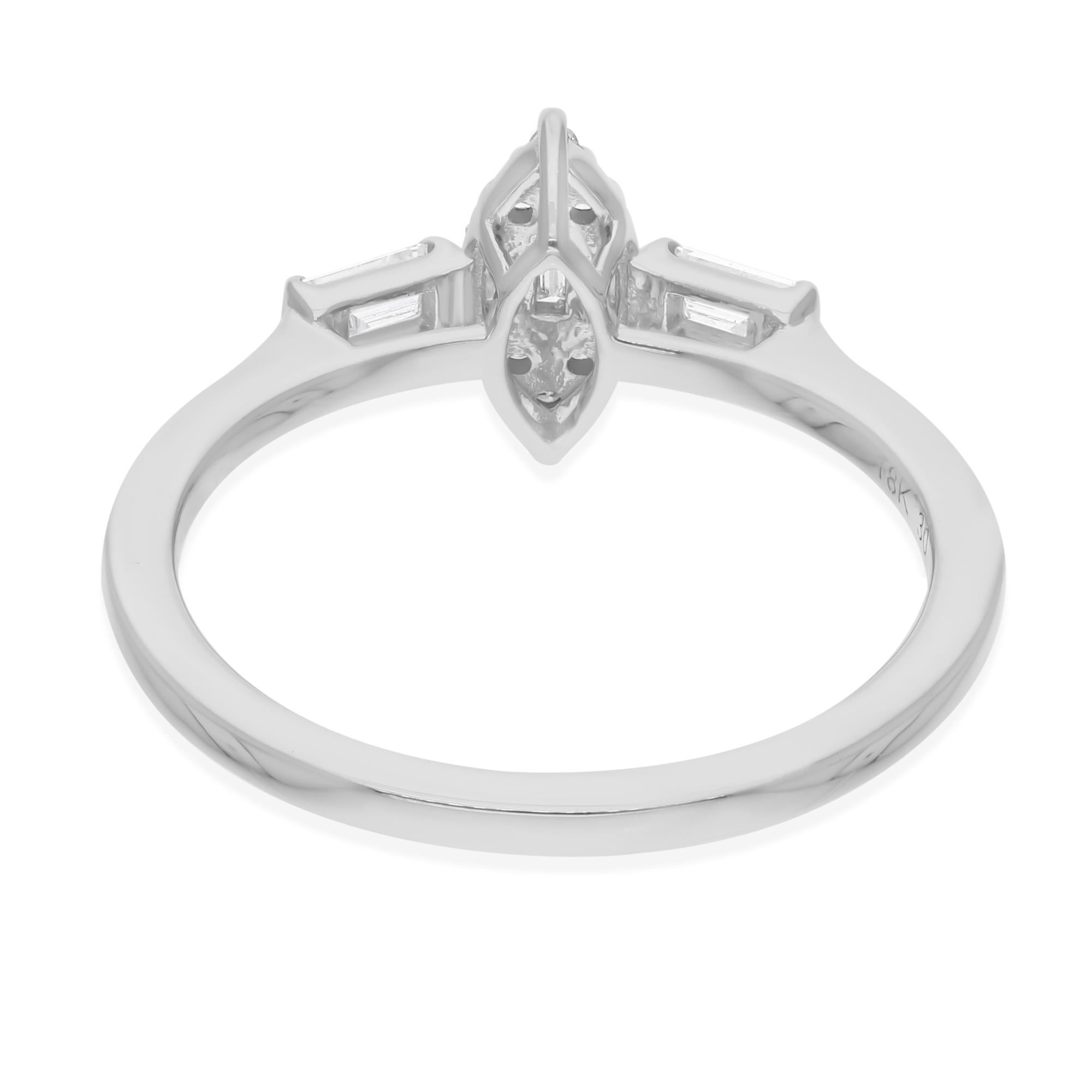 Natural 0.31 Carat SI/H Baguette Round Diamond Ring 18 Karat White Gold Jewelry In New Condition For Sale In Diera, Dubai