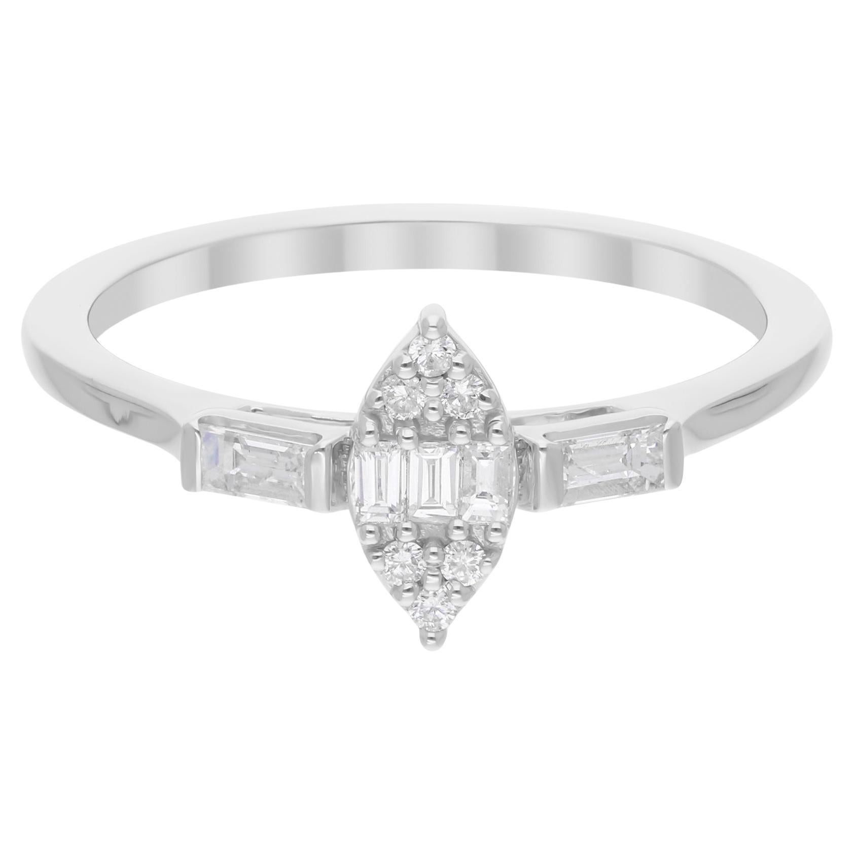 Anillo de diamantes redondo baguette SI/H natural de 0,31 quilates Joyas de oro blanco de 18 quilates
