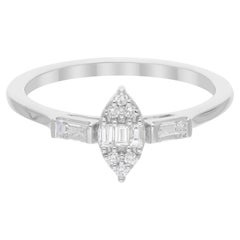 Anillo de diamantes redondo baguette SI/H natural de 0,31 quilates Joyas de oro blanco de 18 quilates