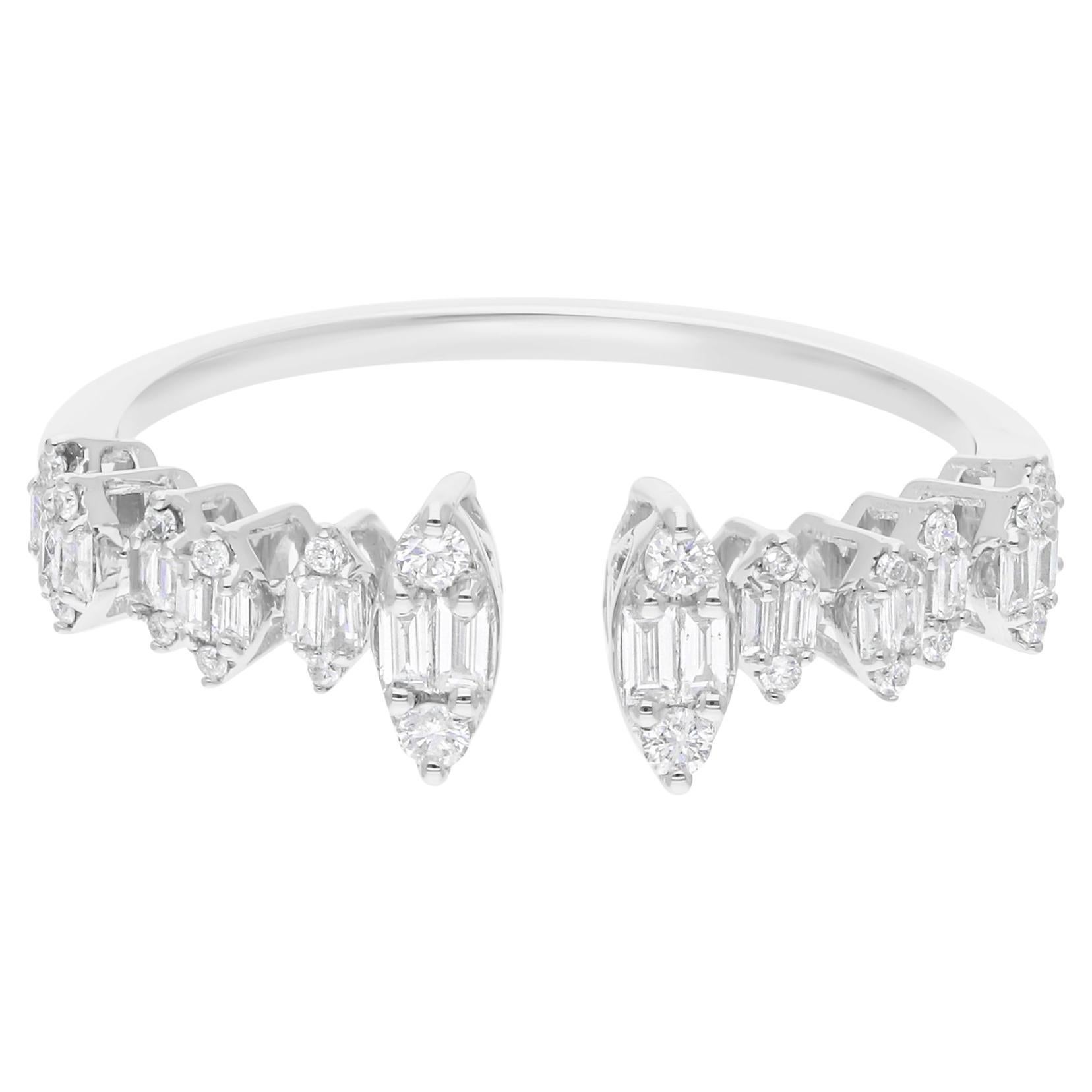 Natural 0.32 Carat SI/H Baguette Round Diamond Cuff Ring 18 Karat White Gold
