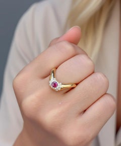 Natural 0.32cts Ruby & 0.14cts Diamond Ring in 14k Gold