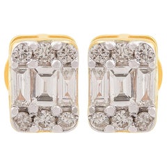 Natural 0.33 Carat Baguette Diamond Stud Earrings Solid 10k Yellow Gold Jewelry