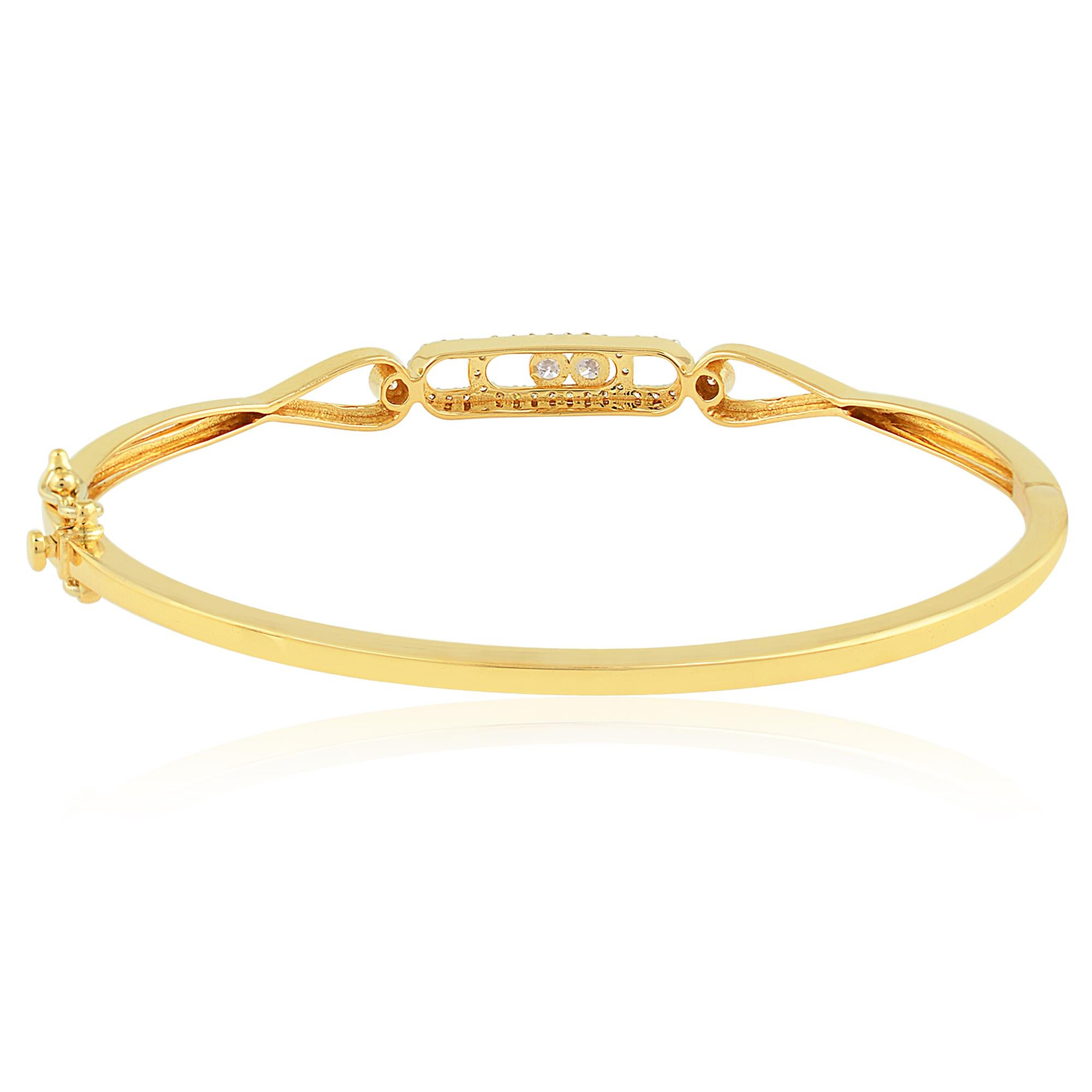 Modern Natural 0.34 Carat SI/H Diamond Pave Bangle Bracelet 14 Karat Yellow Gold For Sale