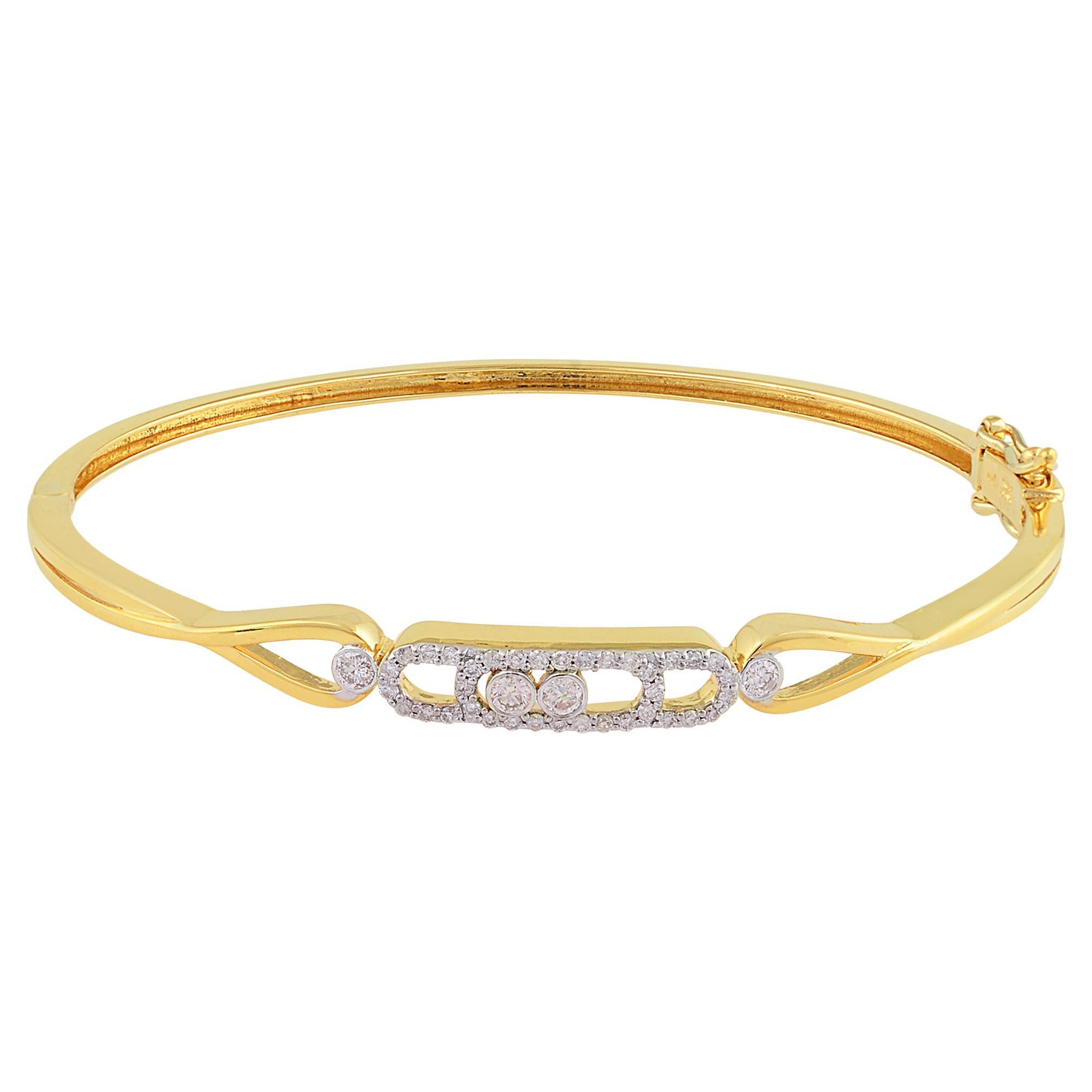 Natural 0.34 Carat SI/H Diamond Pave Bangle Bracelet 18 Karat Yellow Gold For Sale