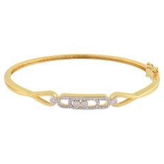 Natural 0.34 Carat SI/H Diamond Pave Bangle Bracelet 18 Karat Yellow Gold