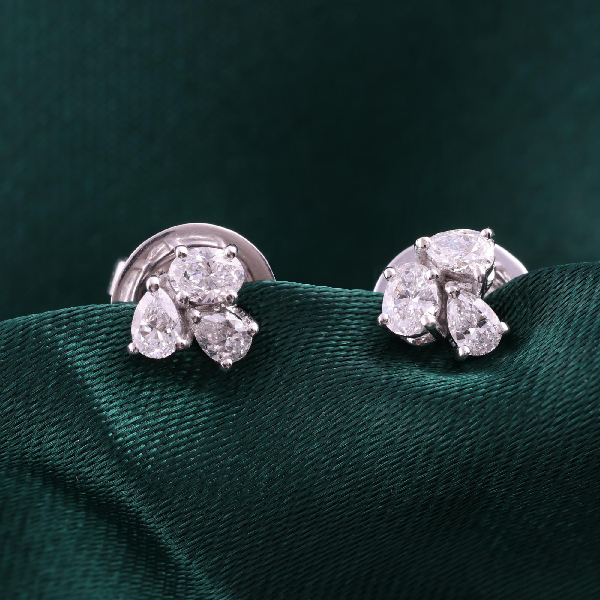 Pendientes de diamantes ovalados pera SI/H naturales de 0,36 quilates Joyas de oro blanco de 9 quilates Corte pera en venta
