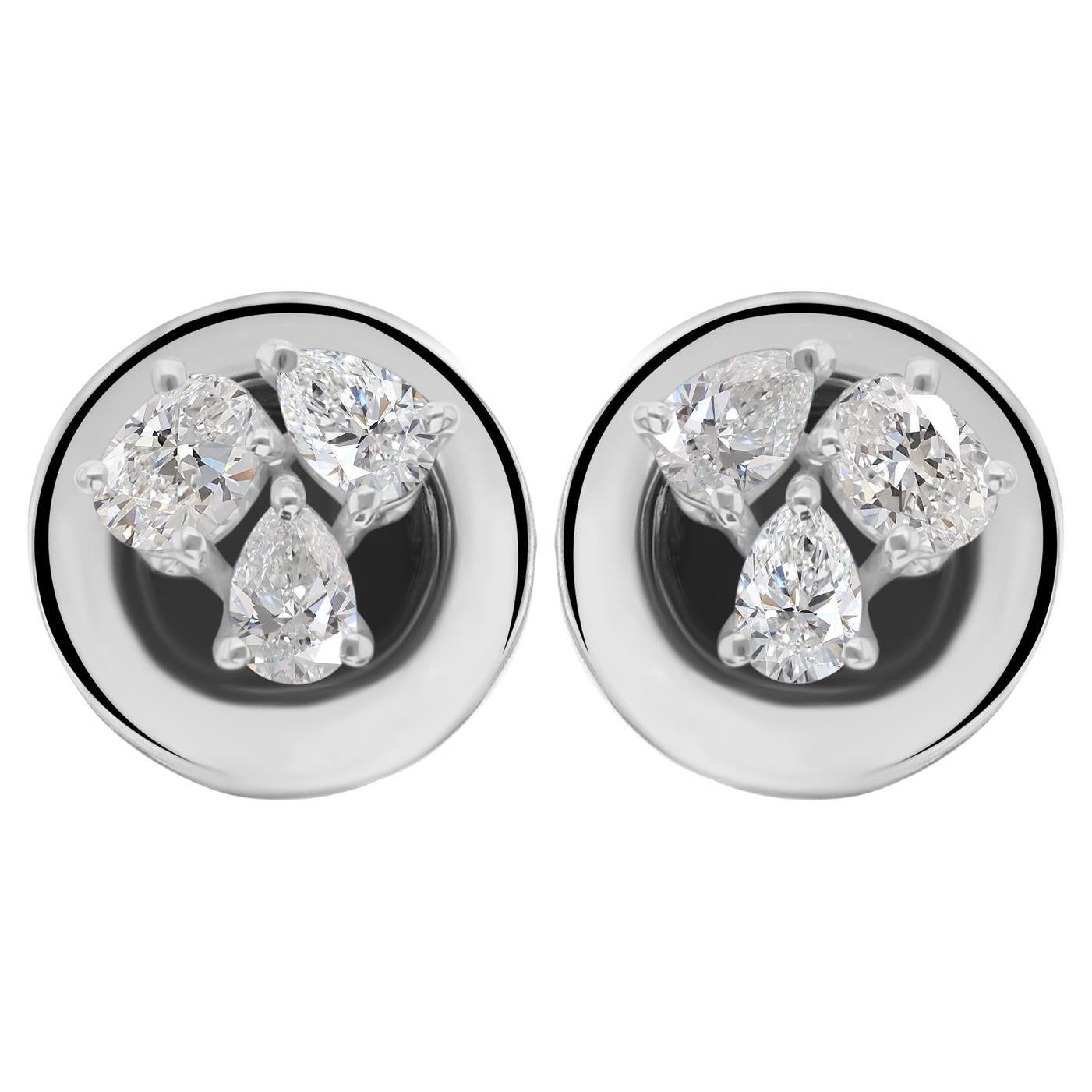 Pendientes de diamantes ovalados pera SI/H naturales de 0,36 quilates Joyas de oro blanco de 9 quilates en venta