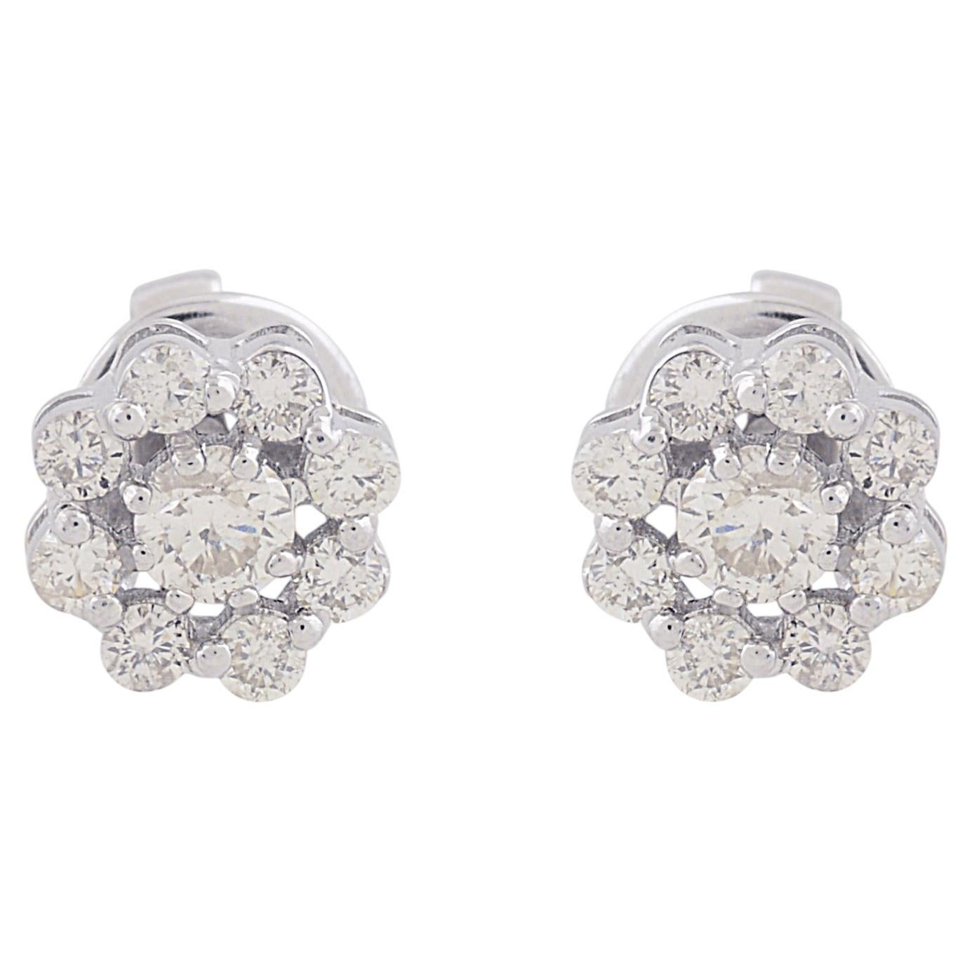 Natural 0.36 Ct SI/HI Pave Diamond Stud 10 Karat White Gold Flower Earrings