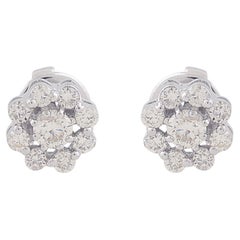 Natural 0.36 Ct SI/HI Pave Diamond Stud 10 Karat White Gold Flower Earrings