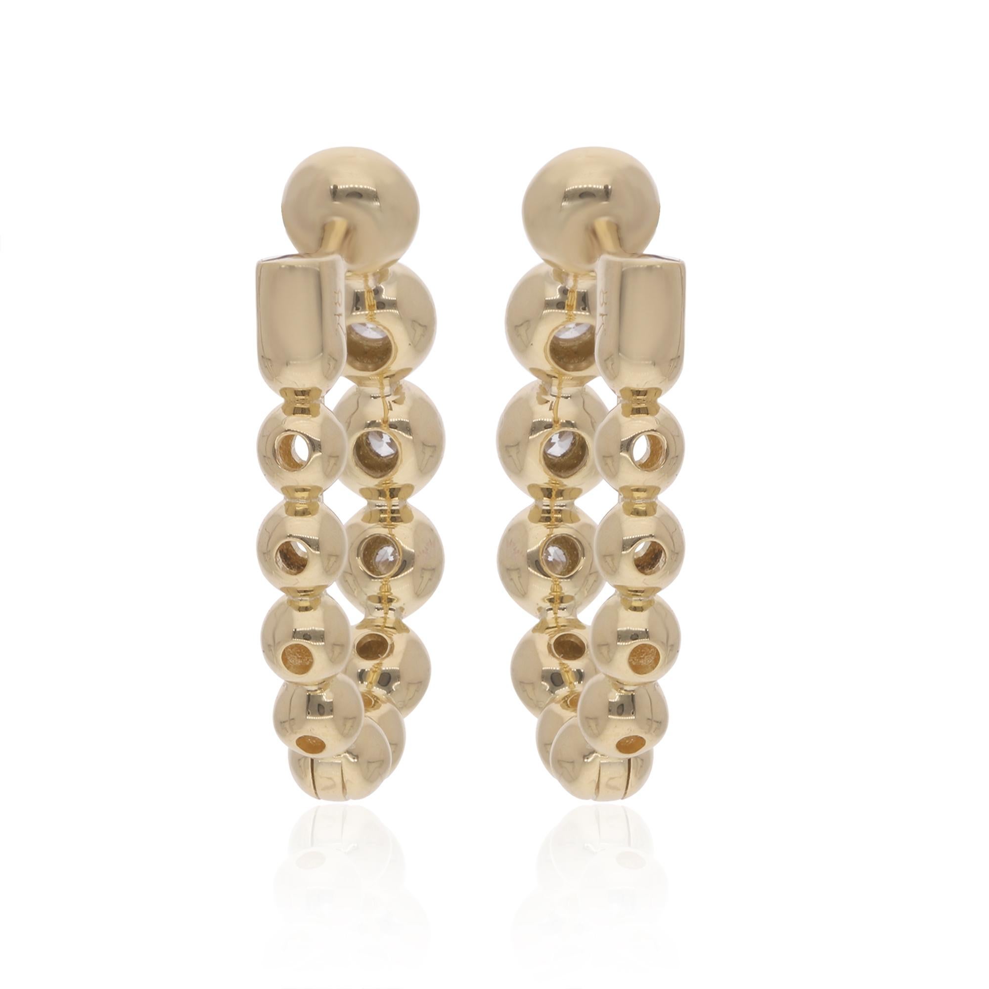Women's Natural 0.38 Carat Bezel Set Diamond Hoop Earrings 18 Karat Yellow Gold Jewelry For Sale