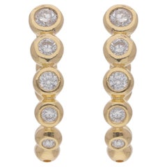 Natural 0.38 Carat Bezel Set Diamond Hoop Earrings 18 Karat Yellow Gold Jewelry