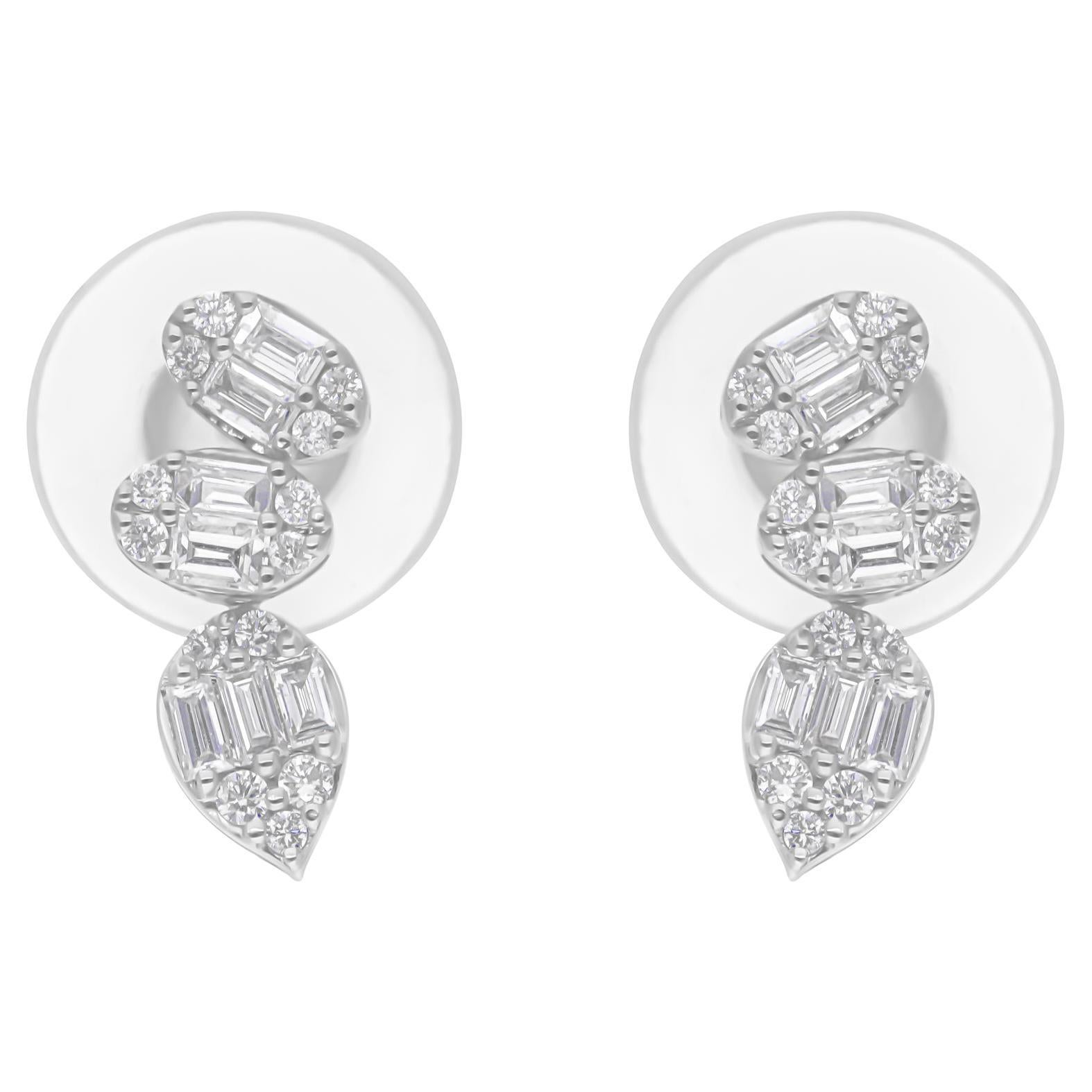 Natural 0.38 Carat SI/H Baguette Diamond Earrings 14 Karat White Gold Jewelry