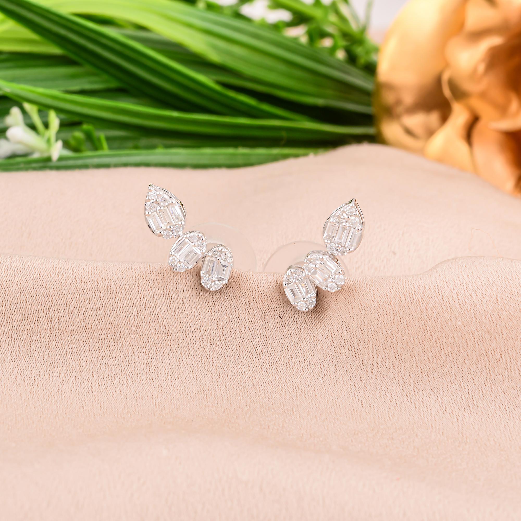 Baguette Cut Natural 0.38 Carat SI/H Baguette Diamond Earrings 18 Karat White Gold Jewelry For Sale
