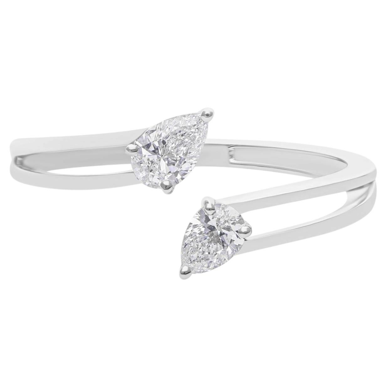 Natural 0.39 Carat SI/H Diamond Two Stone Open Band Ring 18 Karat White Gold