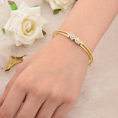 Natural 0.4 Carat Round Diamond Cuff Bracelet 14 Karat Yellow Gold Jewelry