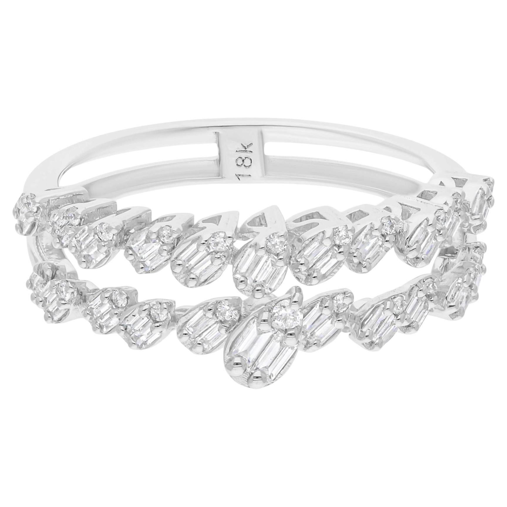 For Sale:  Natural 0.4 Carat SI/H Diamond Cluster Double Band Ring 14 Karat White Gold